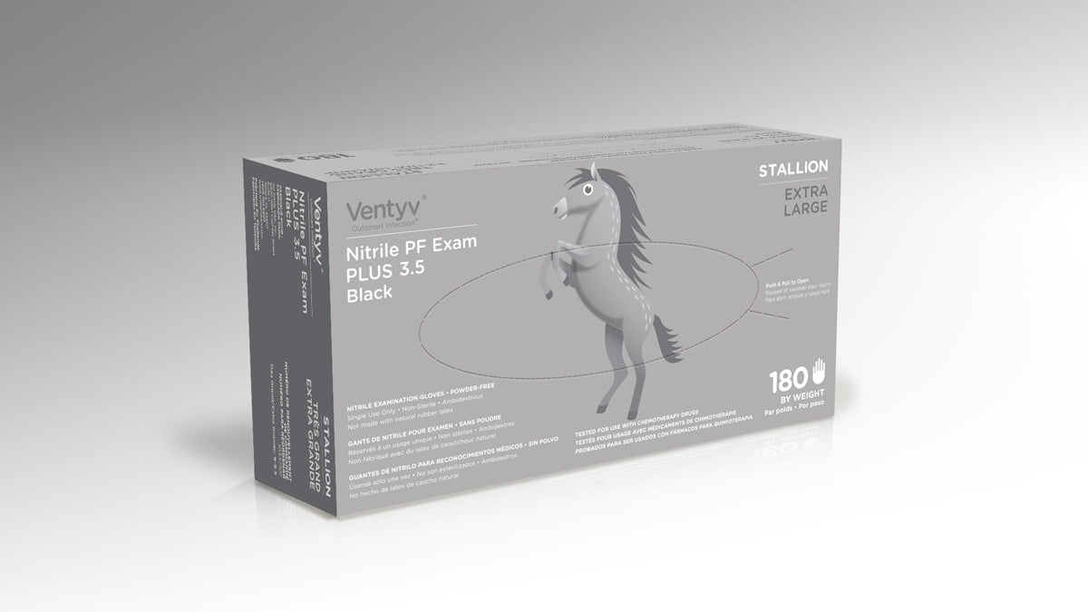 Ventyv 10337107 Black Stallion Nitrile Gloves Box of 180, X-Large